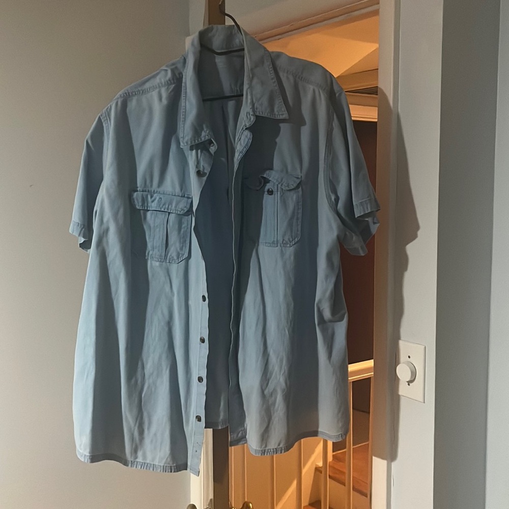 Denim short sleeve button down